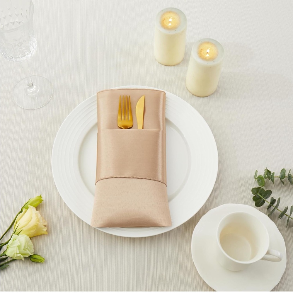 Set of 30 Champagne Satin Dining Table Napkins